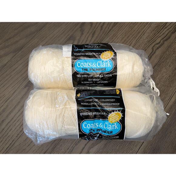 Coats & Clark Other - Coats & Clark The Pounder Yarn Lot of 2 Cream Worsted Weight No Dye Lot